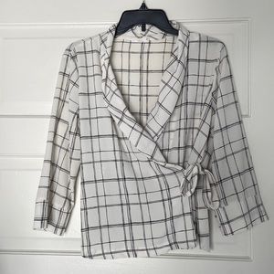 White and black cross wrap blouse